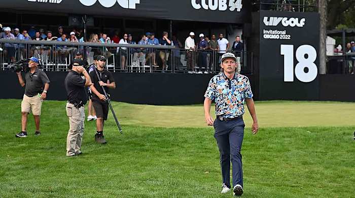 Cameron Smith walks off the 18th green during the second round of the 2022 LIV Golf Invitational Chicago.